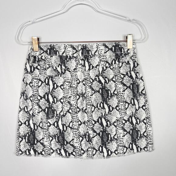 Frame Size 26 Le Mini Python Denim Skirt White Black Snakeprint Womens Cotton - Picture 2 of 13
